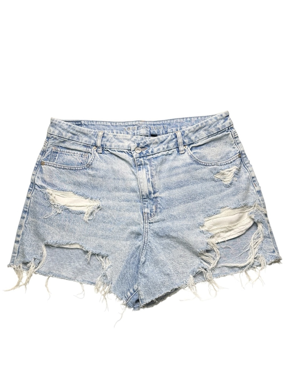 American Eagle Crossover Mom Shorts Distressed High Rise Denim Cutoff Shorts 18
